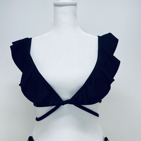 Zaful Bikini Size S Women’s Ruffle Swinsuit High Waist Side Tie Two Pieces Black - Picture 2 of 13